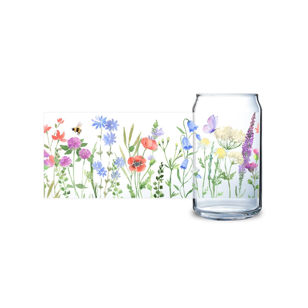 Flower Iced Coffee Cup, 16oz Glass Sipper Cup, Nature Soda Can Glass With Lid & Straw, Bridesmaid Gift Floral Lemonade Summer Drinking Glass