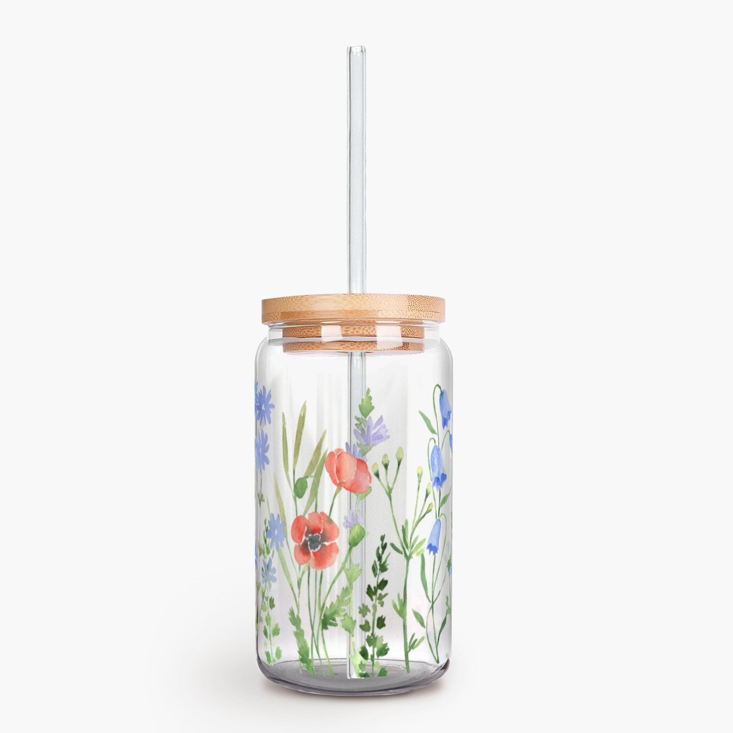 Flower Iced Coffee Cup, 16oz Glass Sipper Cup, Nature Soda Can Glass With Lid & Straw, Bridesmaid Gift Floral Lemonade Summer Drinking Glass