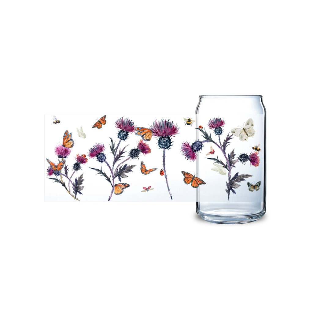 Flower Iced Coffee Cup, 16oz Glass Sipper Cup, Nature Soda Can Glass Lid & Straw, Bridesmaid Gift Floral Butterfly Summer Drinking Glass