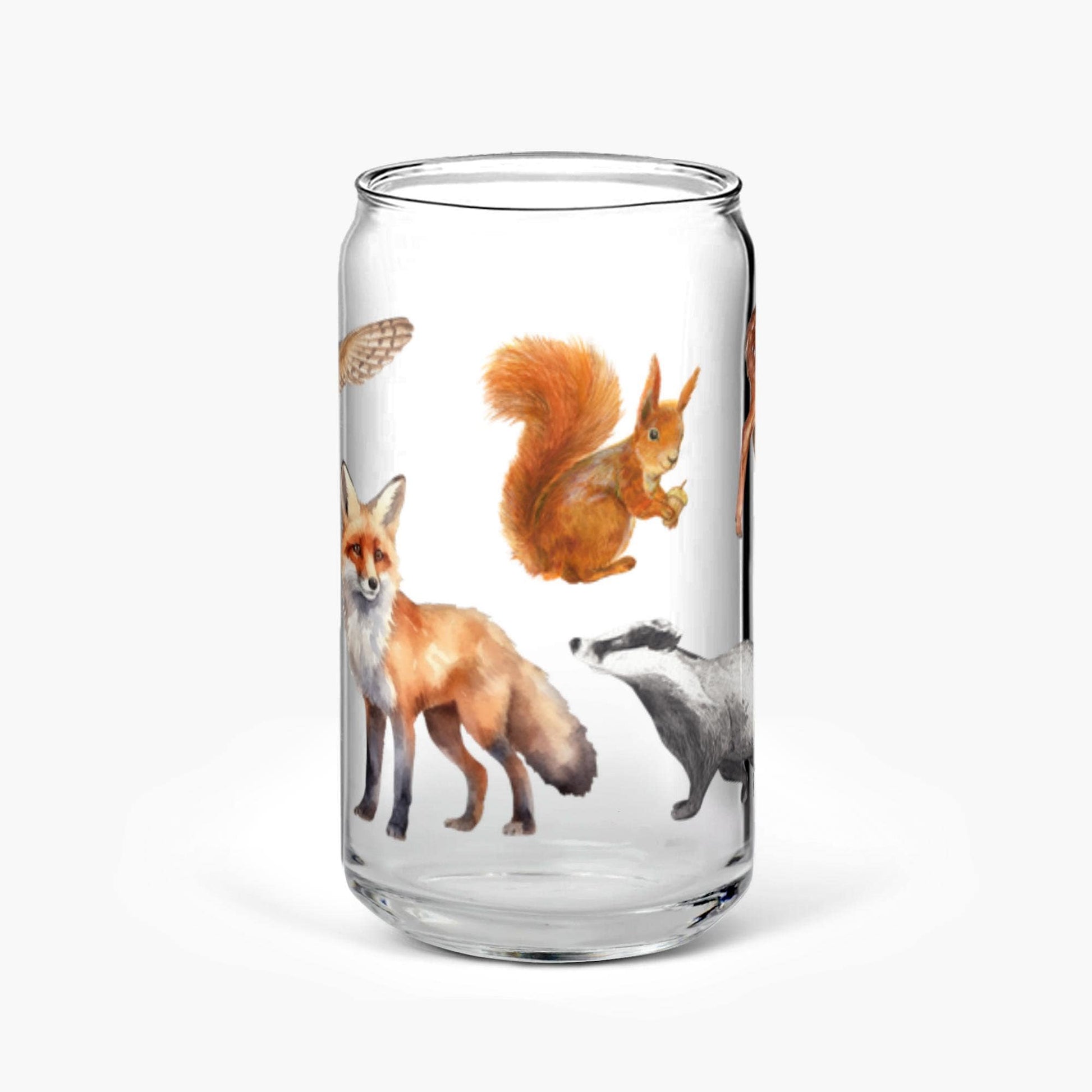 British Wildlife Animals Nature Iced Coffee Cup, 16oz Glass Sipper Cup, Soda Can Glass With Lid & Straw, Lemonade Summer Drinking Glass Gift