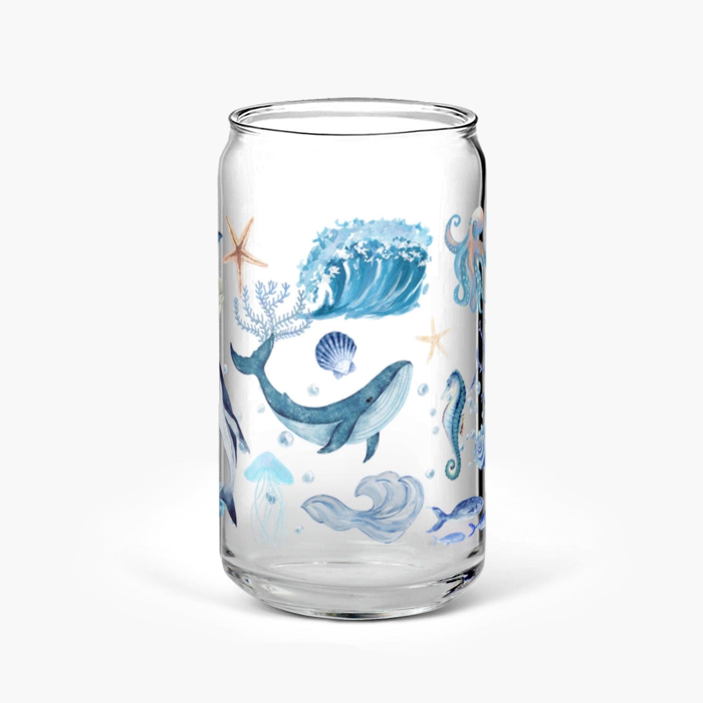 Vaso de vidrio con forma de sorbete de 16 oz con diseño de animales marinos Sea Life