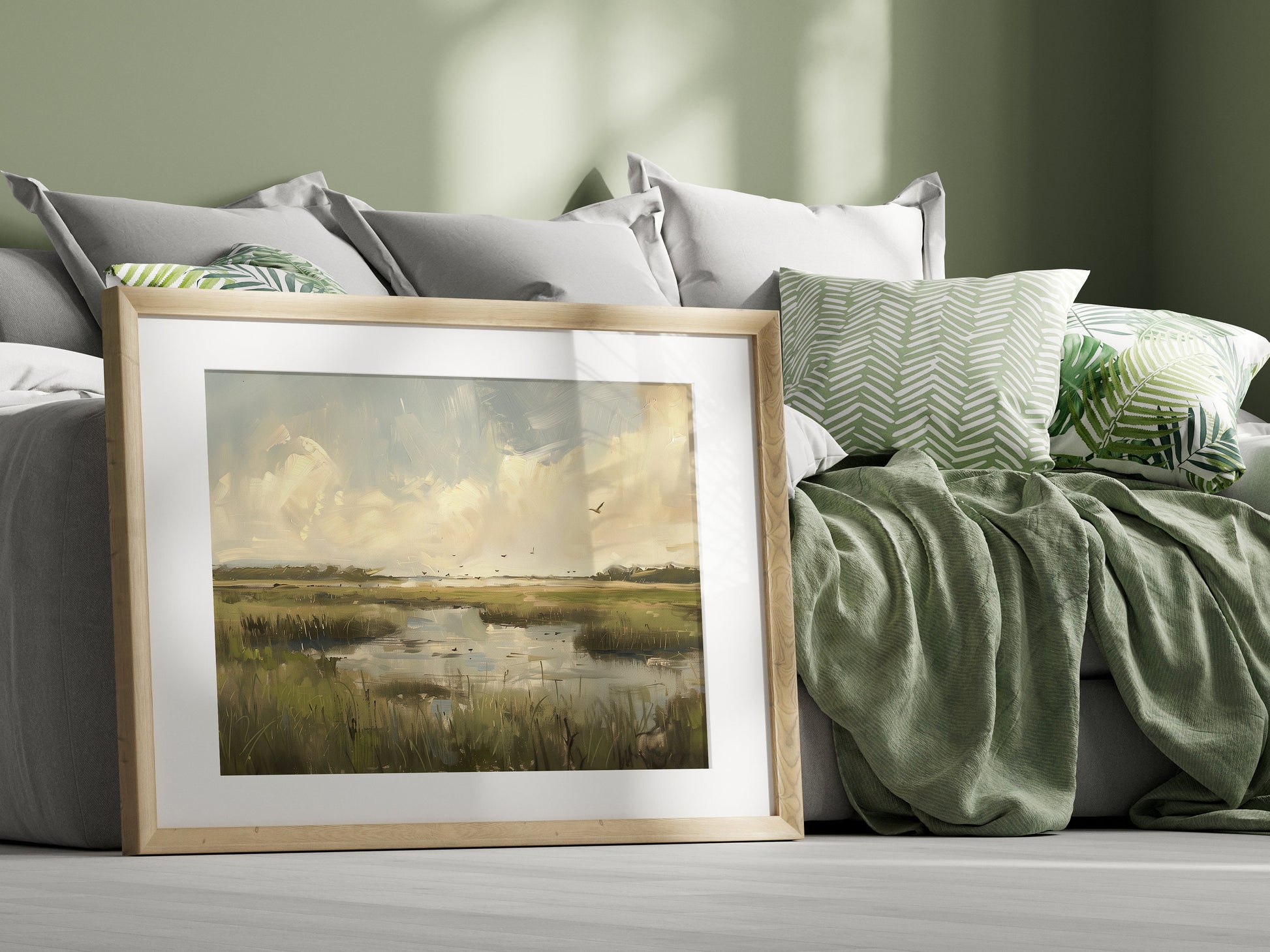 Marshland Landscape, Wetlands Oil Painting Art Print Swamp Illustration, Beautiful Marsh, Wildlife Habitat Digital Download Nature Wall Art