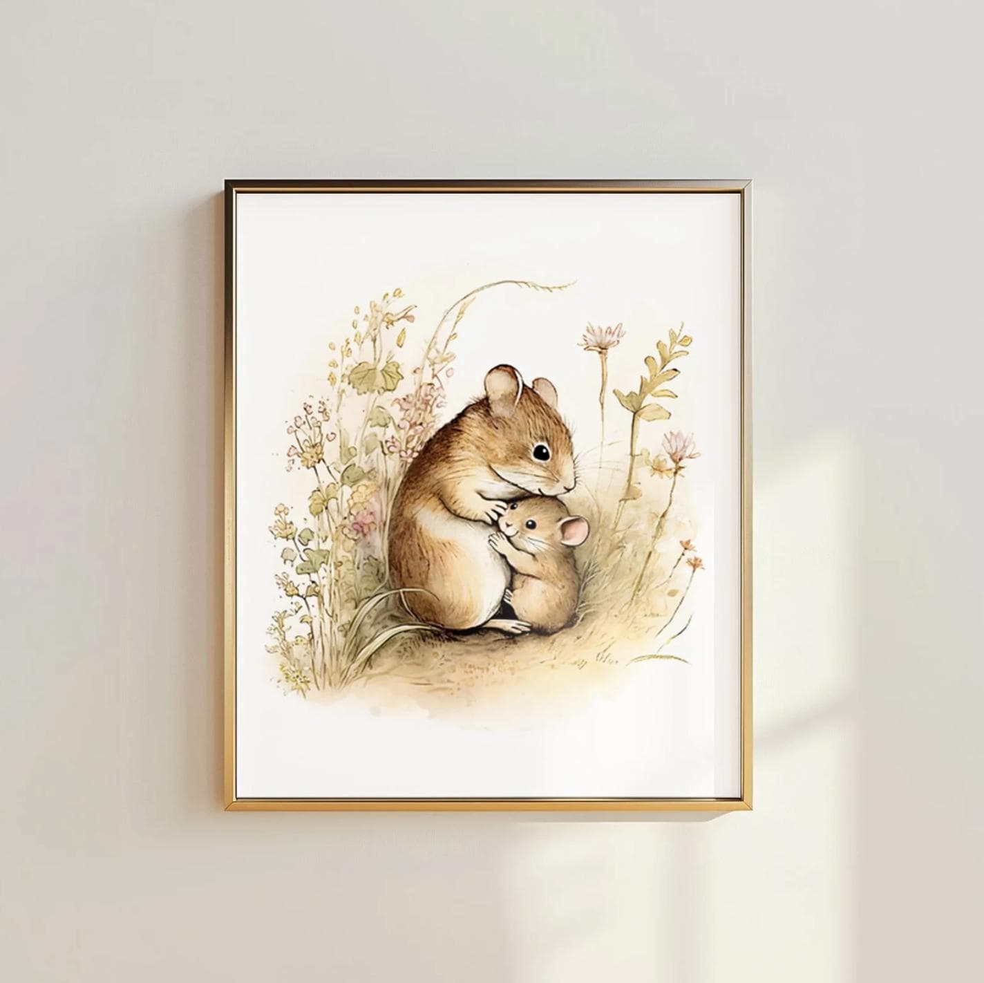 Vintage Set of 5 Nursery Digital Print Bundle, Bunny Softness Art Print, Cat Cottagecore Decor Printable, Countryside Wildlife Illustration