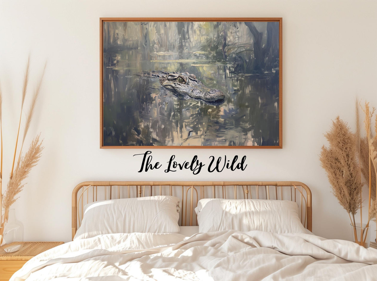 Alligator Painting Wall Art, Swamp Wildlife Printable, Nature Digital Download, Vintage Florida Gator Art Print, Alligator Illustration