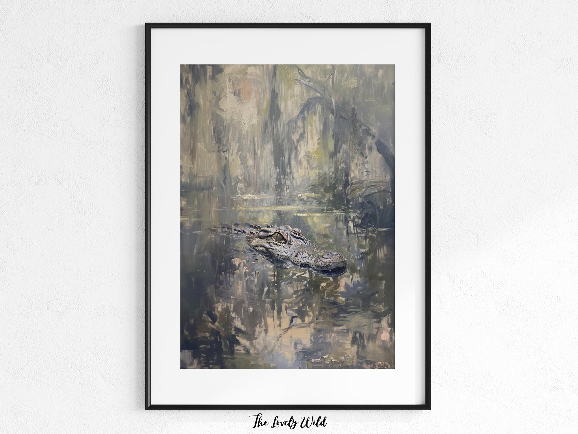 Alligator Painting Wall Art, Swamp Wildlife Printable, Nature Digital Download, Vintage Florida Gator Art Print, Alligator Illustration