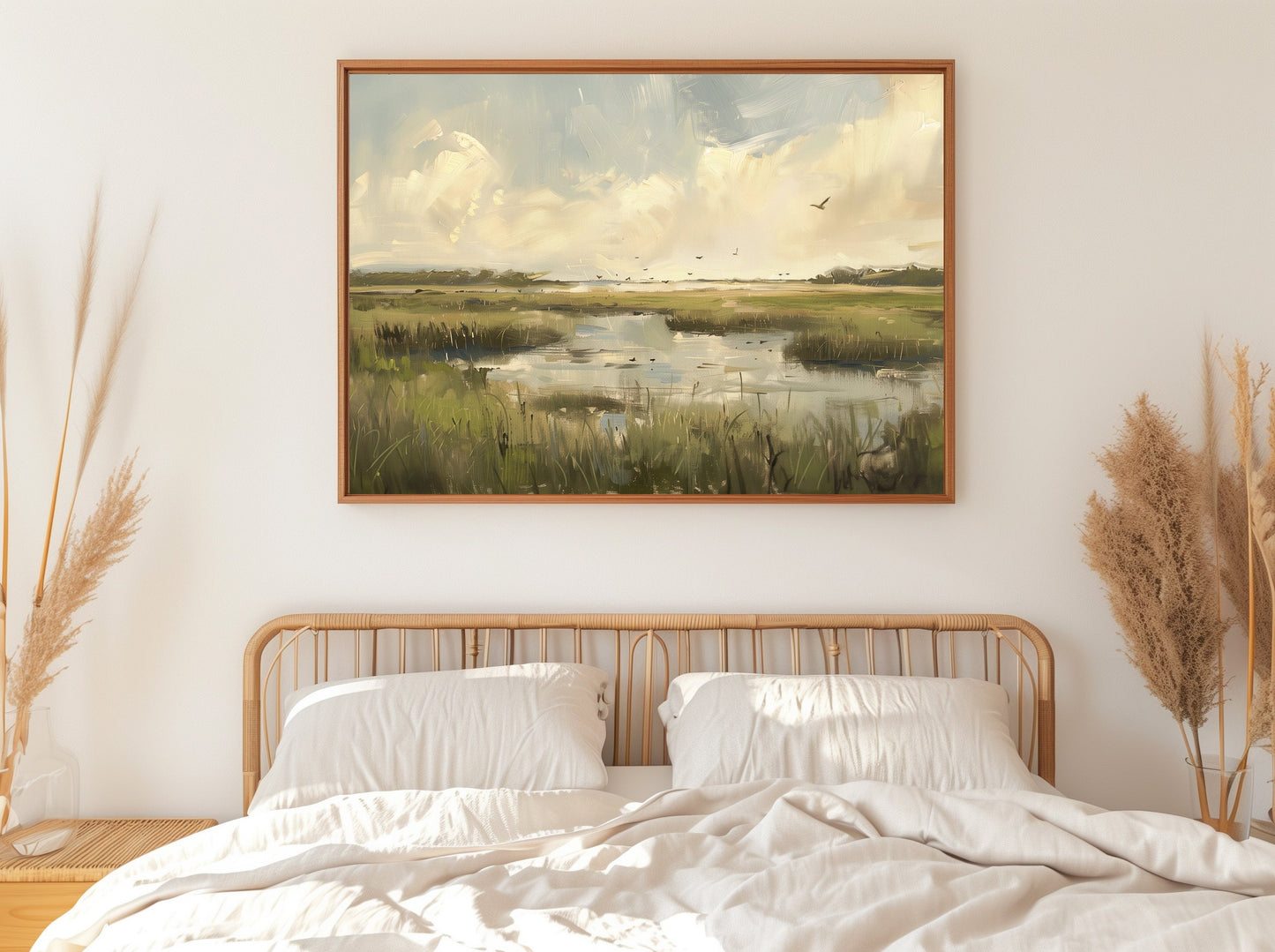 Marshland Landscape, Wetlands Oil Painting Art Print Swamp Illustration, Beautiful Marsh, Wildlife Habitat Digital Download Nature Wall Art