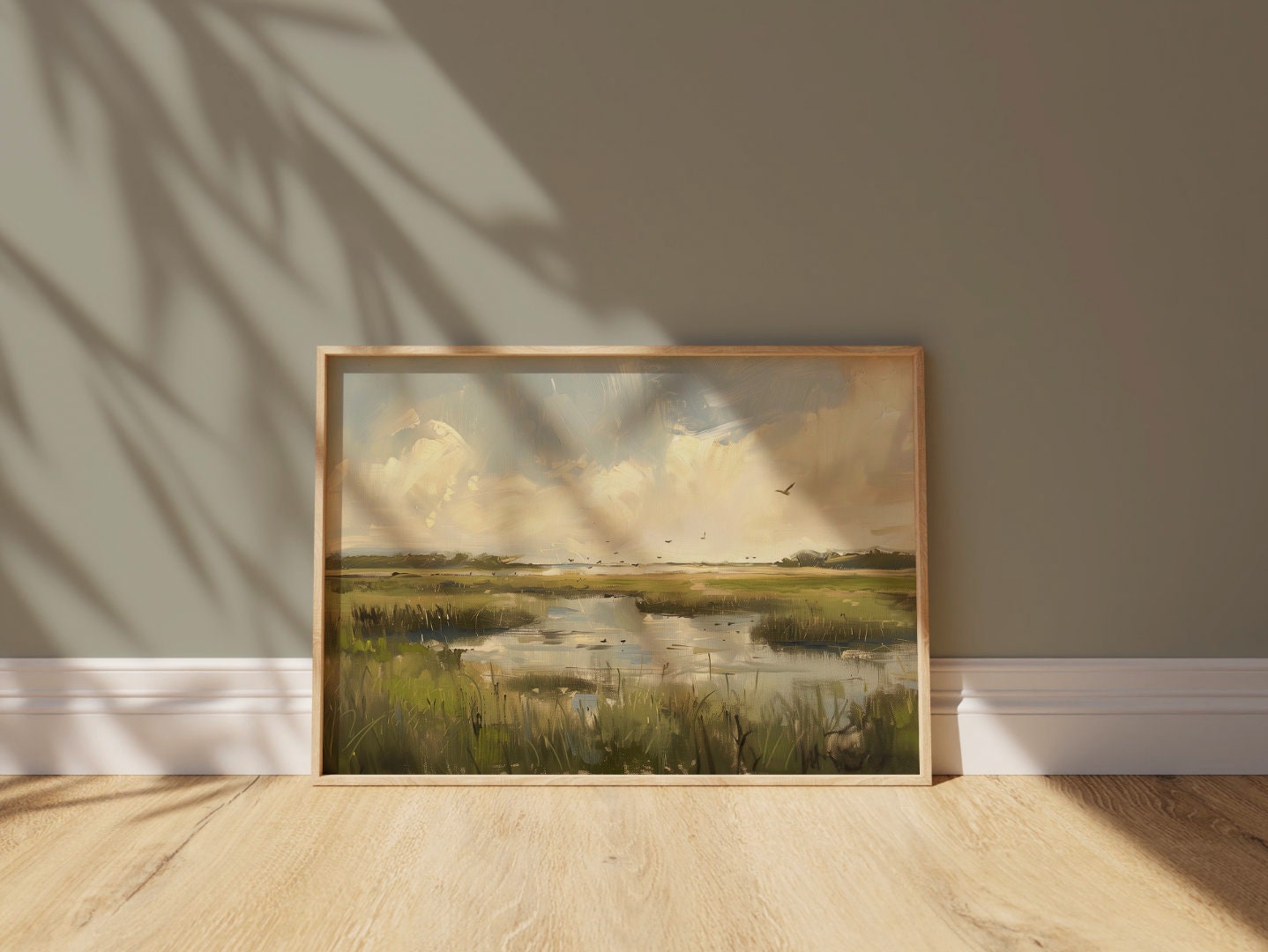 Marshland Landscape, Wetlands Oil Painting Art Print Swamp Illustration, Beautiful Marsh, Wildlife Habitat Digital Download Nature Wall Art