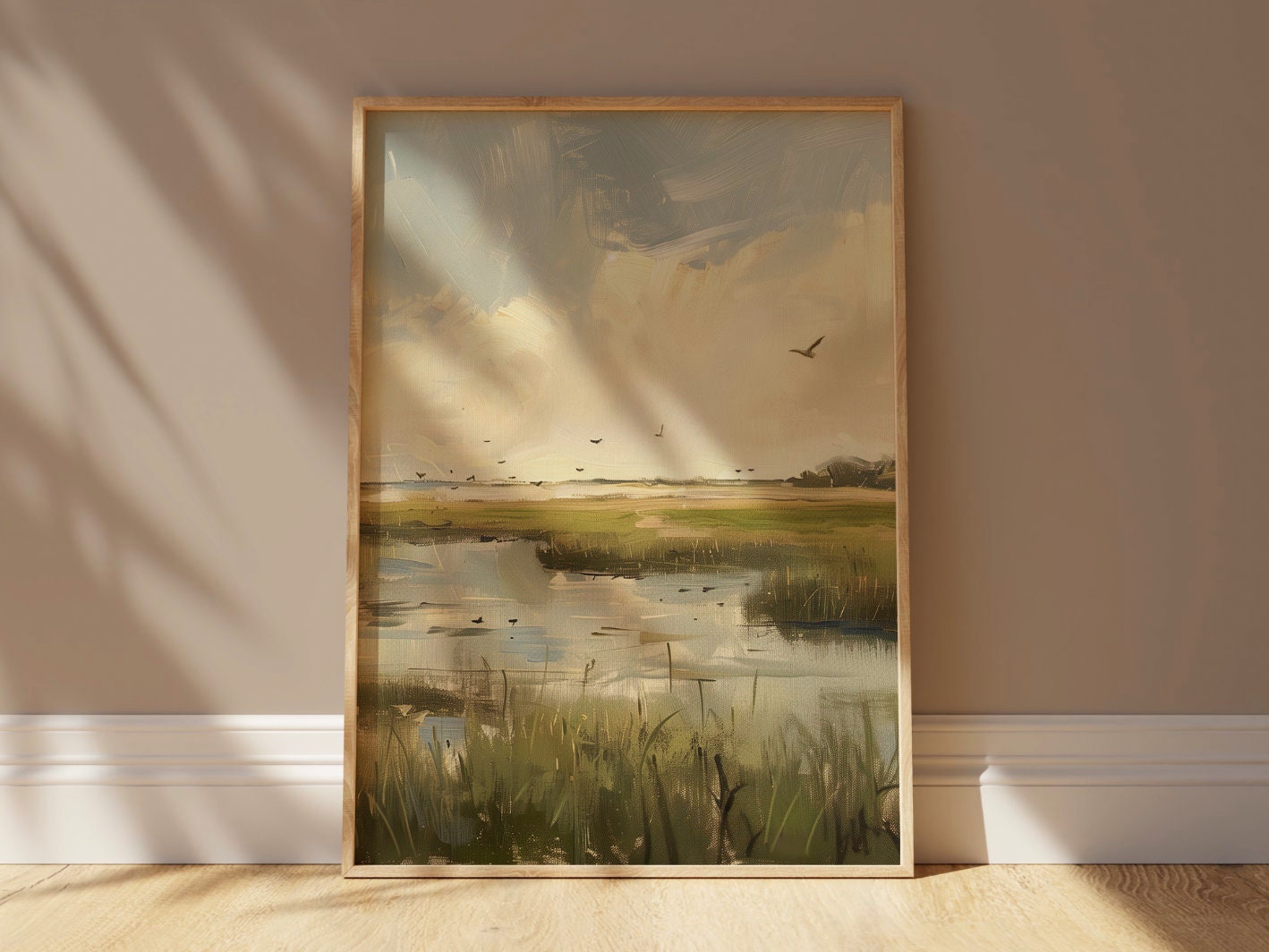 Marshland Landscape, Wetlands Oil Painting Art Print Swamp Illustration, Beautiful Marsh, Wildlife Habitat Digital Download Nature Wall Art