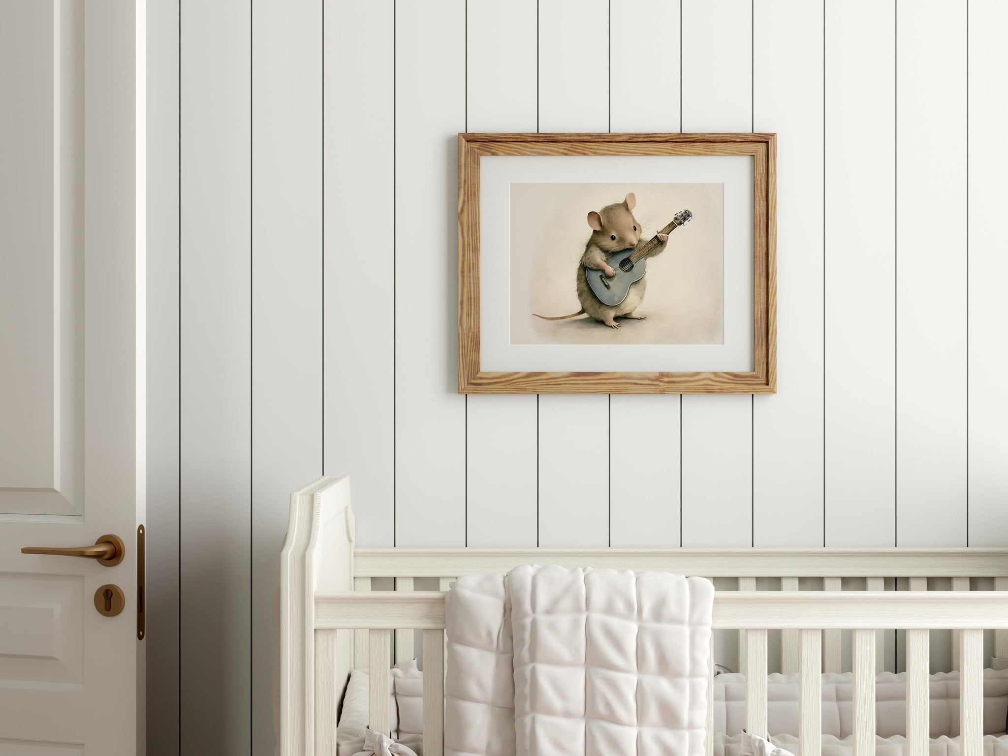 Field Mouse Playing the Guitar, Softness Art Print, Cottagecore Nursery Decor, Musical Wall Art, Watercolor Wildlife Illustration Print