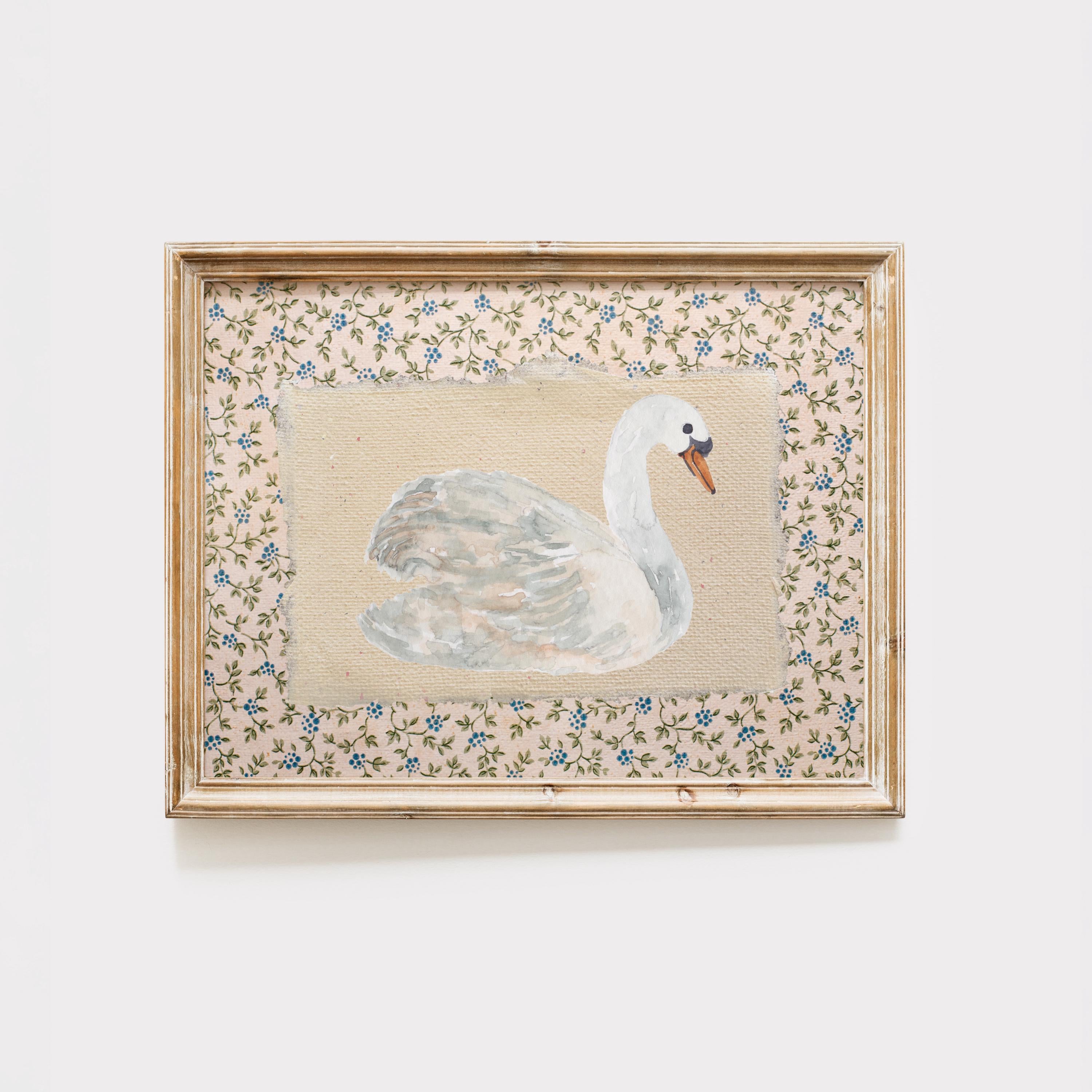 Vintage Floral Swan - Printable Digital Art