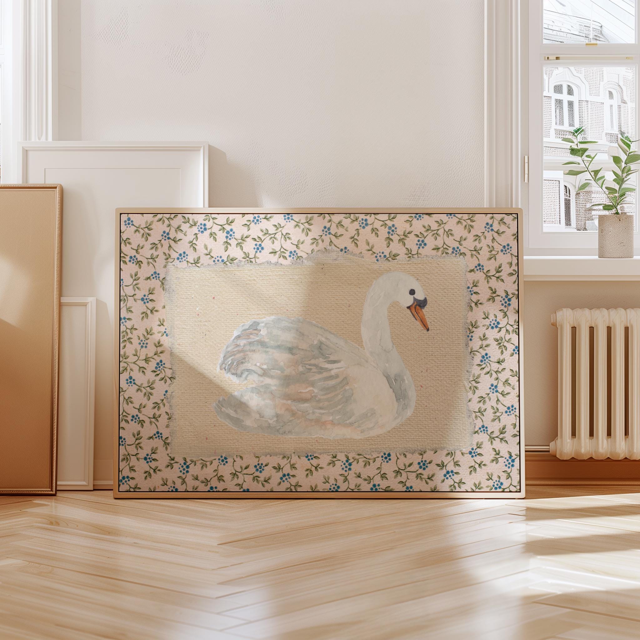 Vintage Floral Swan - Printable Digital Art
