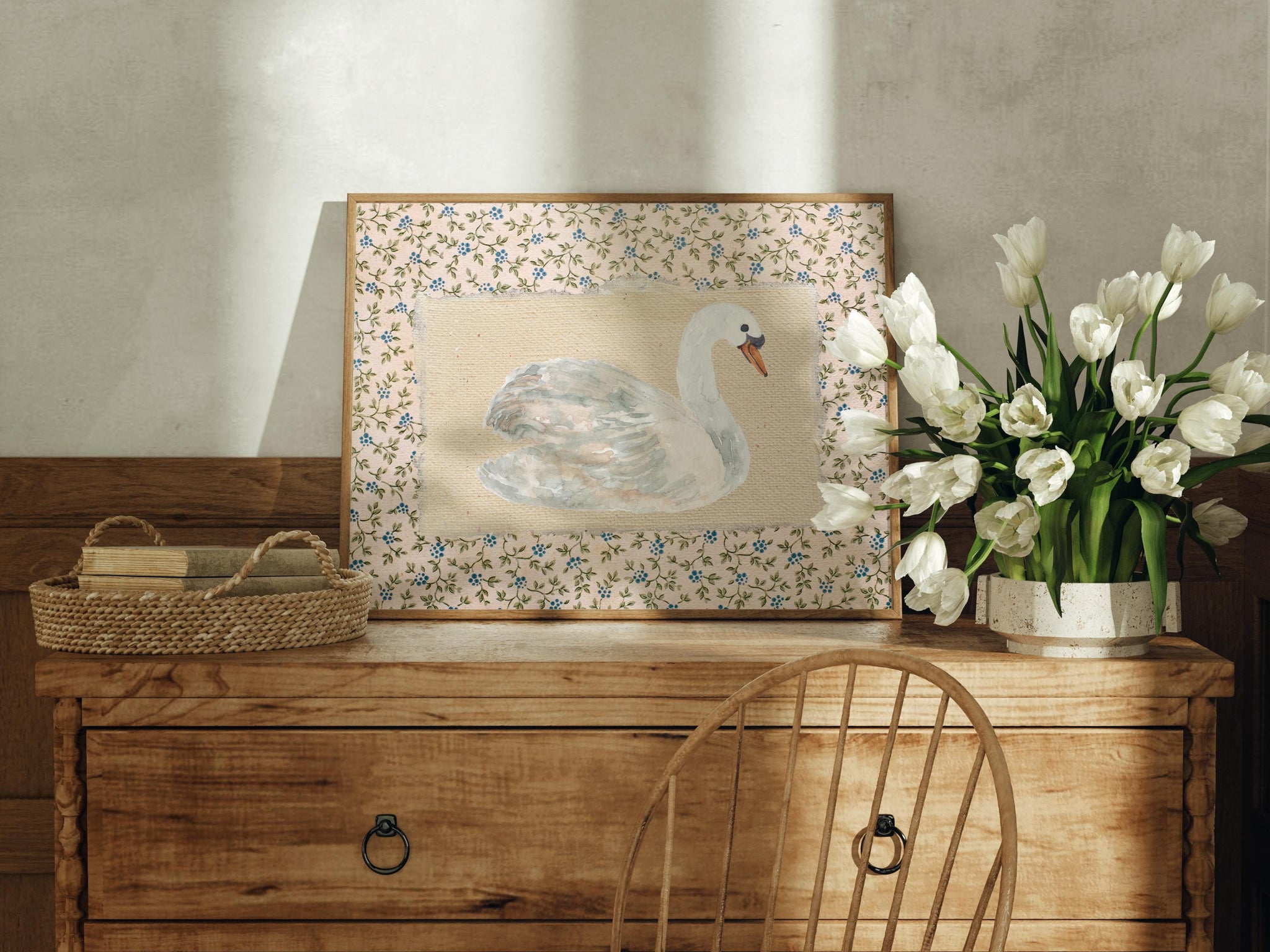 Vintage Floral Swan - Printable Digital Art