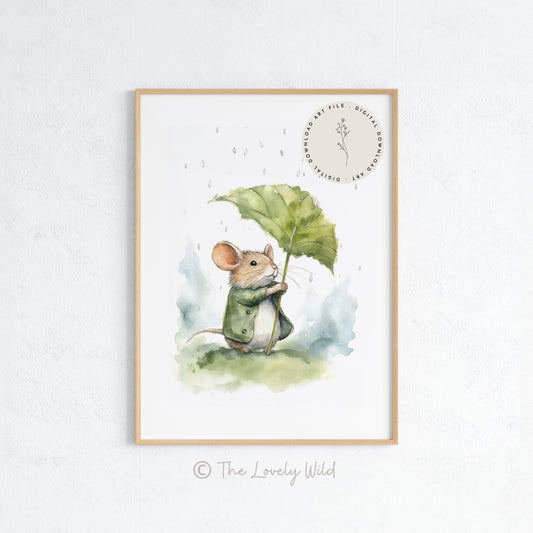 Rainy Day Field Mouse - Printable Digital Art