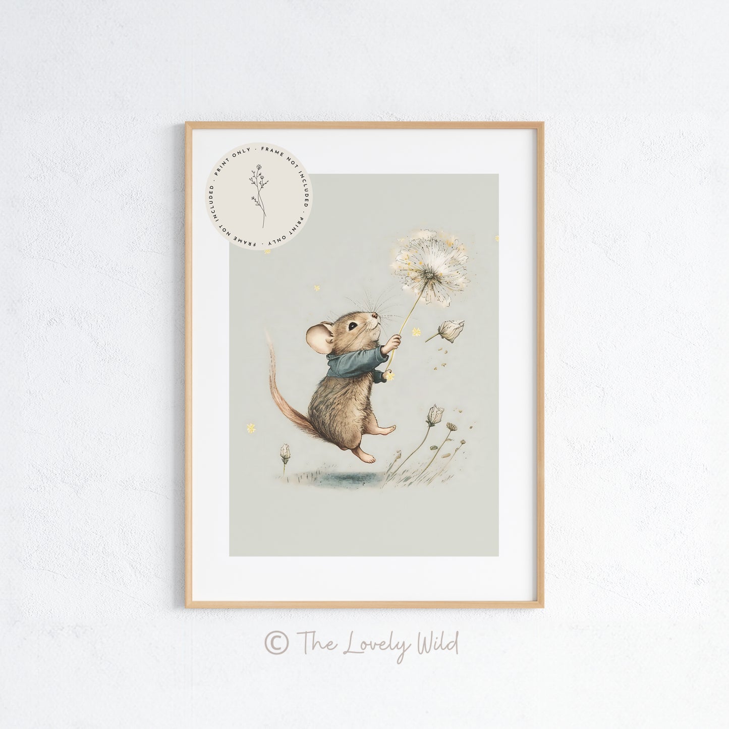 Mouse Flying with Dandelion - Premium Matte Paper Poster