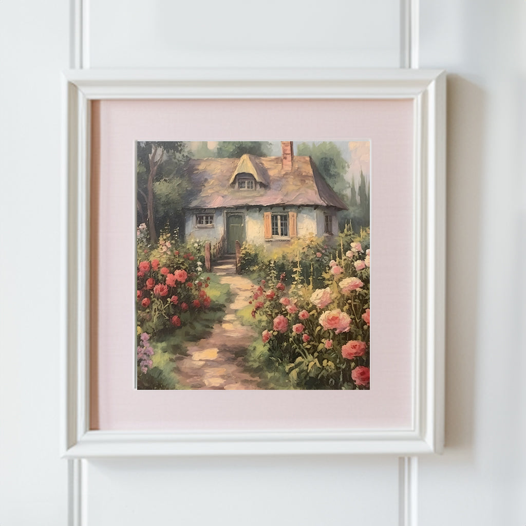 English Rose Cottage - Printable Digital Art