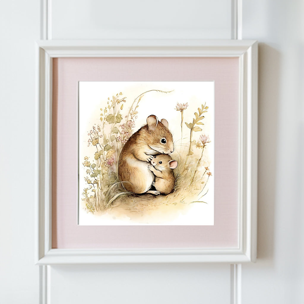 Loving Mother & Baby Field Mice - Printable Digital Art