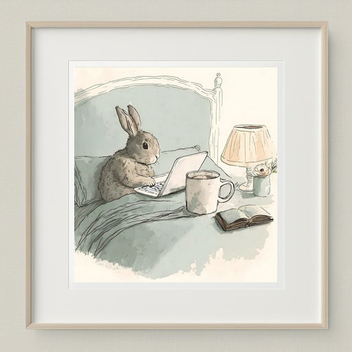 Bunny Rabbit Working From Home - Printable Digital Art