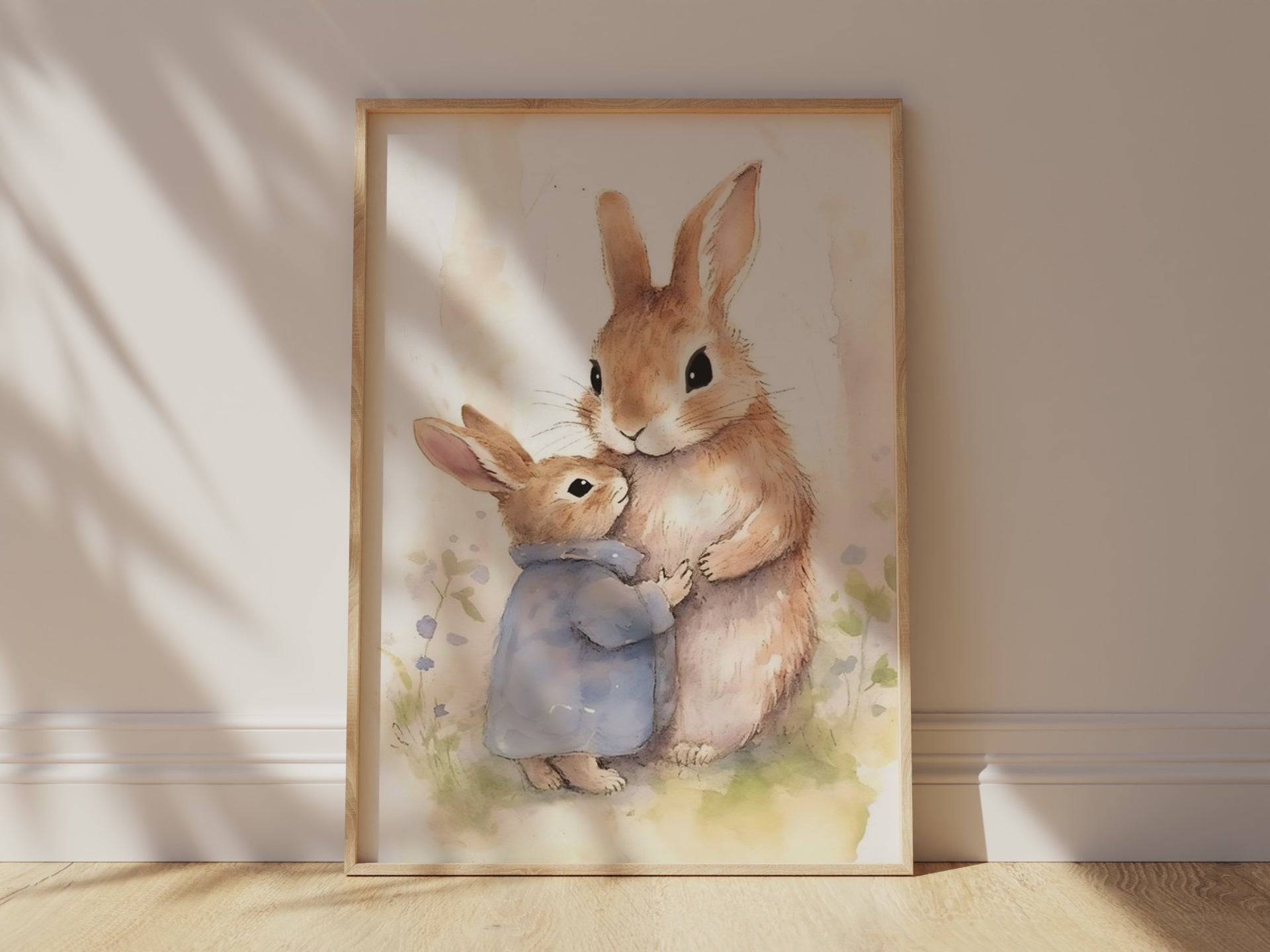 Baby and Mother Bunny Rabbits - Printable Digital Art