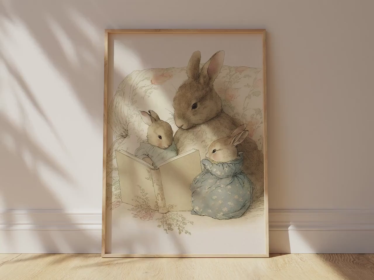 Vintage Set of 5 Nursery Digital Print Bundle, Bunny Softness Art Print, Cat Cottagecore Decor Printable, Countryside Wildlife Illustration
