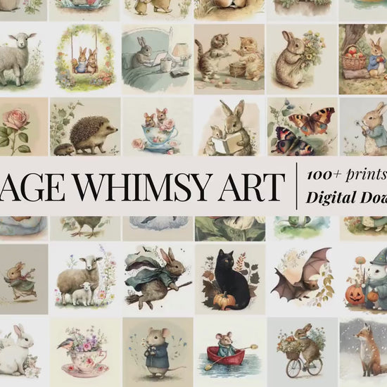 MEGA BUNDLE 100+ Wall Art, Vintage Bunny Softness Watercolor Art Prints Cottagecore Decor, Wildlife Mouse Illustration Digital Download