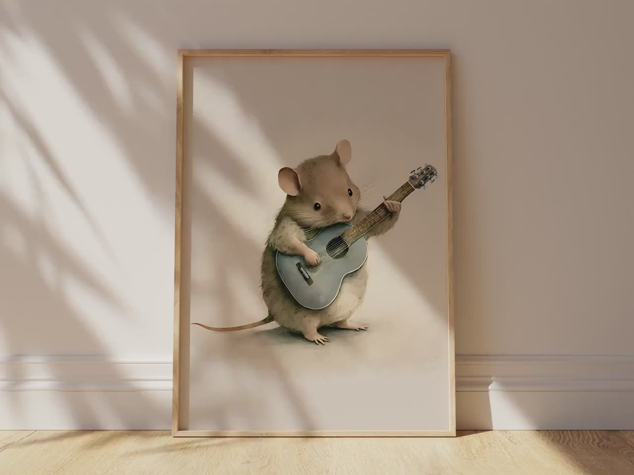 Field Mouse Playing the Guitar, Softness Art Print, Cottagecore Nursery Decor, Musical  Wall Art, Watercolor Wildlife Illustration Print