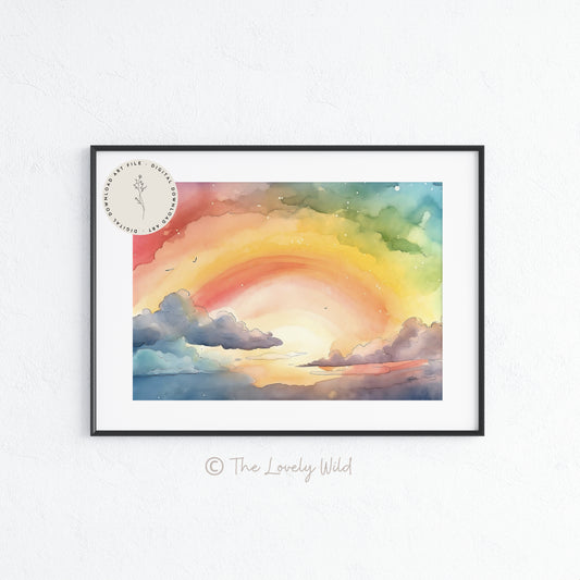 Watercolor Rainbow Sky - Printable Digital Art