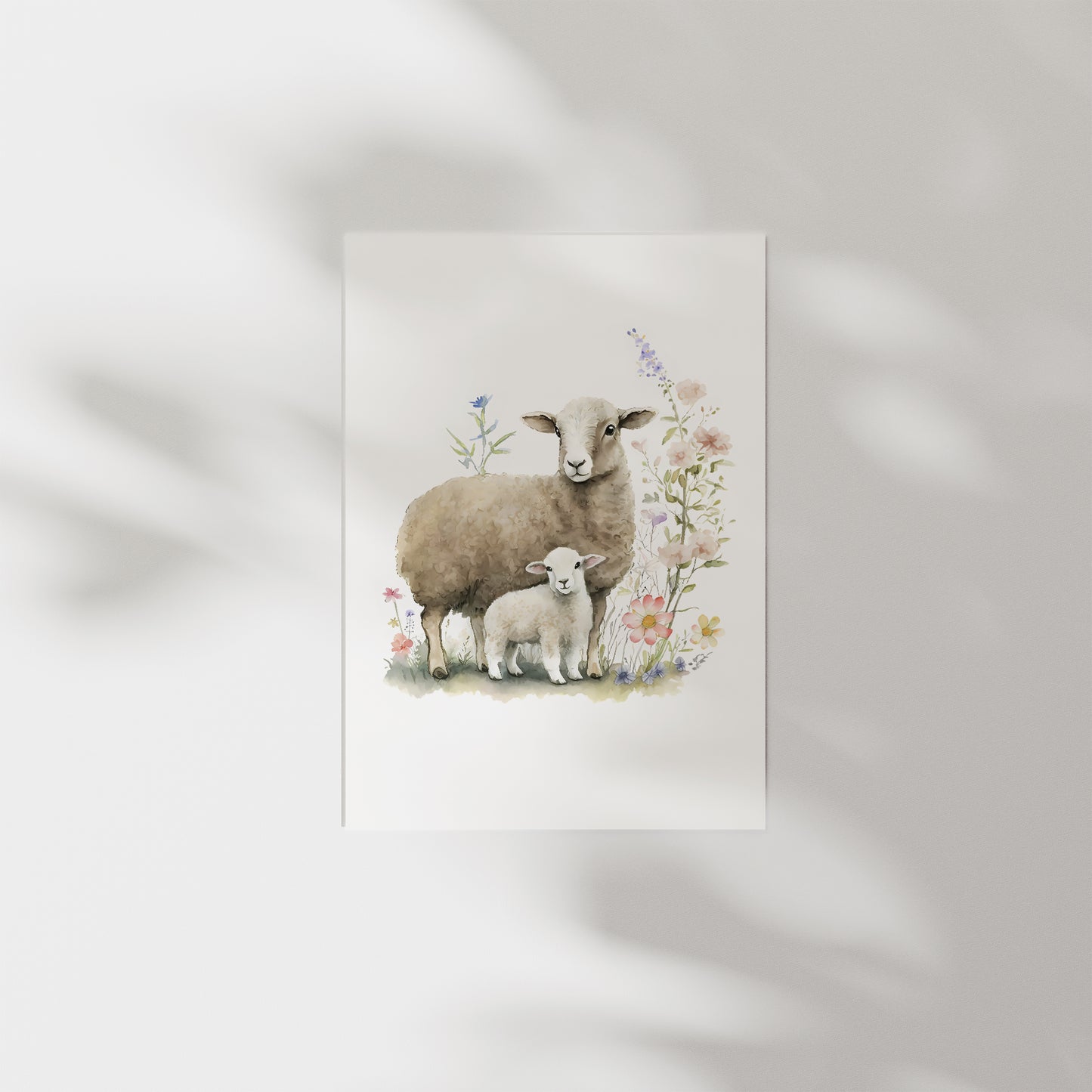 Mother Sheep & Little Lamb - Premium Matte Paper Poster