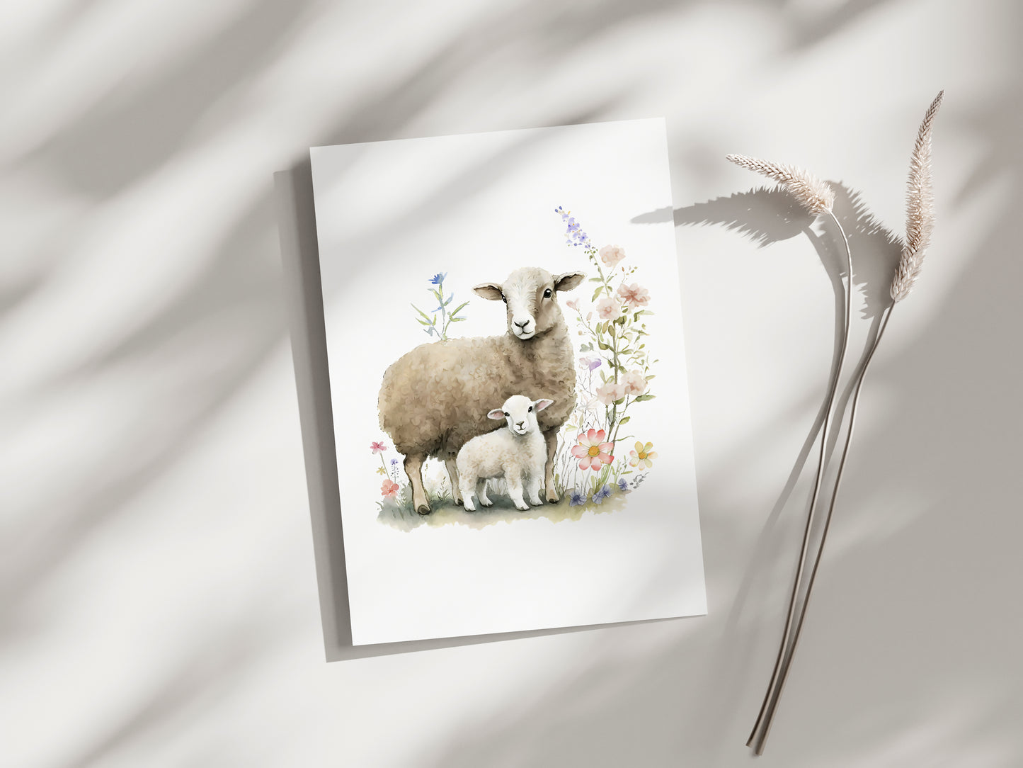 Mother Sheep & Little Lamb - Premium Matte Paper Poster