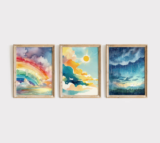 Watercolor Sky Art Set of 3 - Printable Digital Art