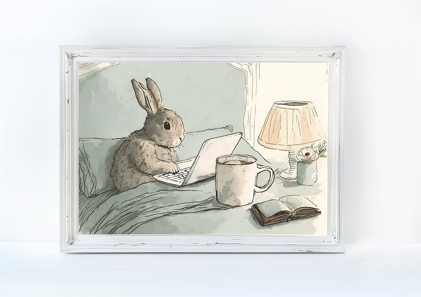 Bunny Rabbit Working From Home - Printable Digital Art