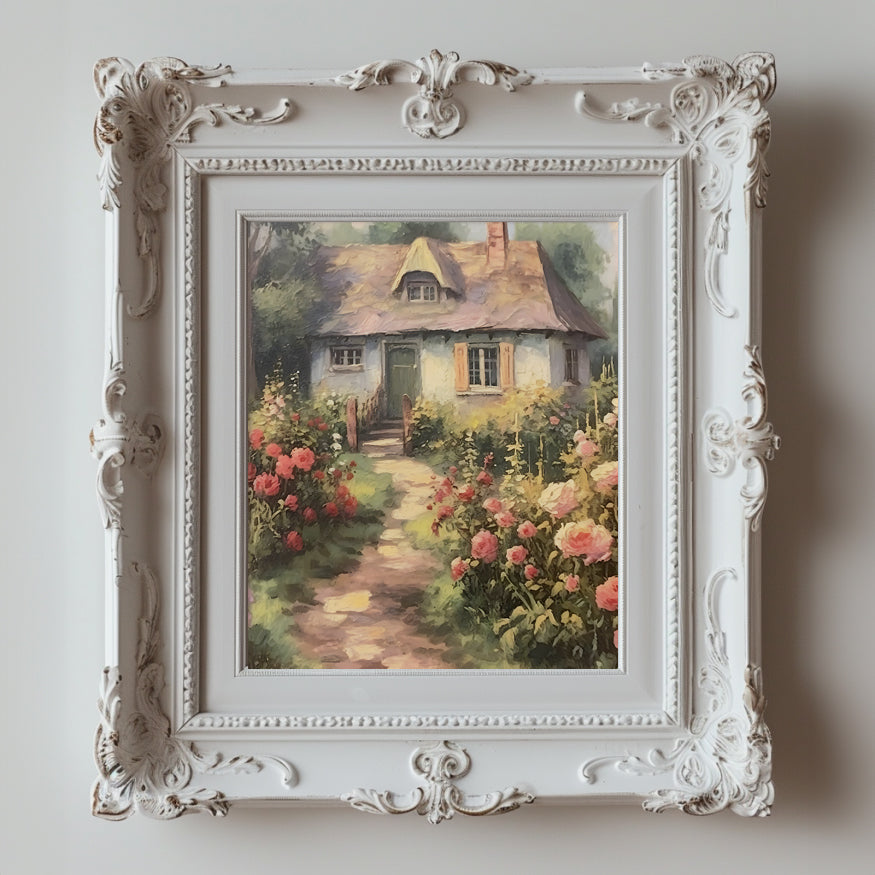 English Rose Cottage - Printable Digital Art